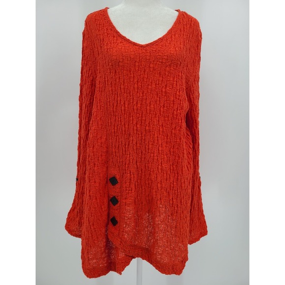 Ali Miles Tops - Ali Miles Asymmetrical Boho Lagenlook Tunic Top L Women Red Crinkle Textured